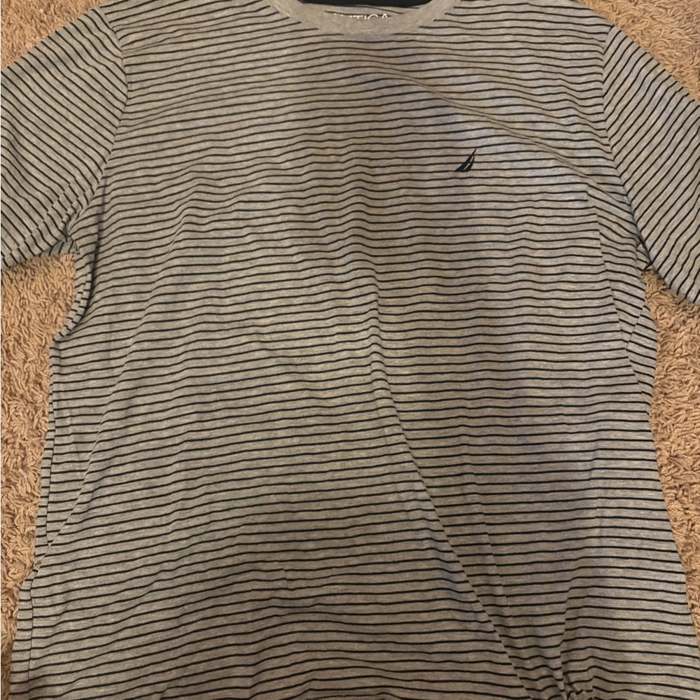 Nautica Men's Black and Gray Striped Tee